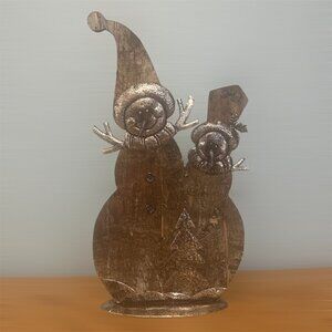 Metal and Wood Indoor Outdoor Snowman Sculpture Home Garden Decor